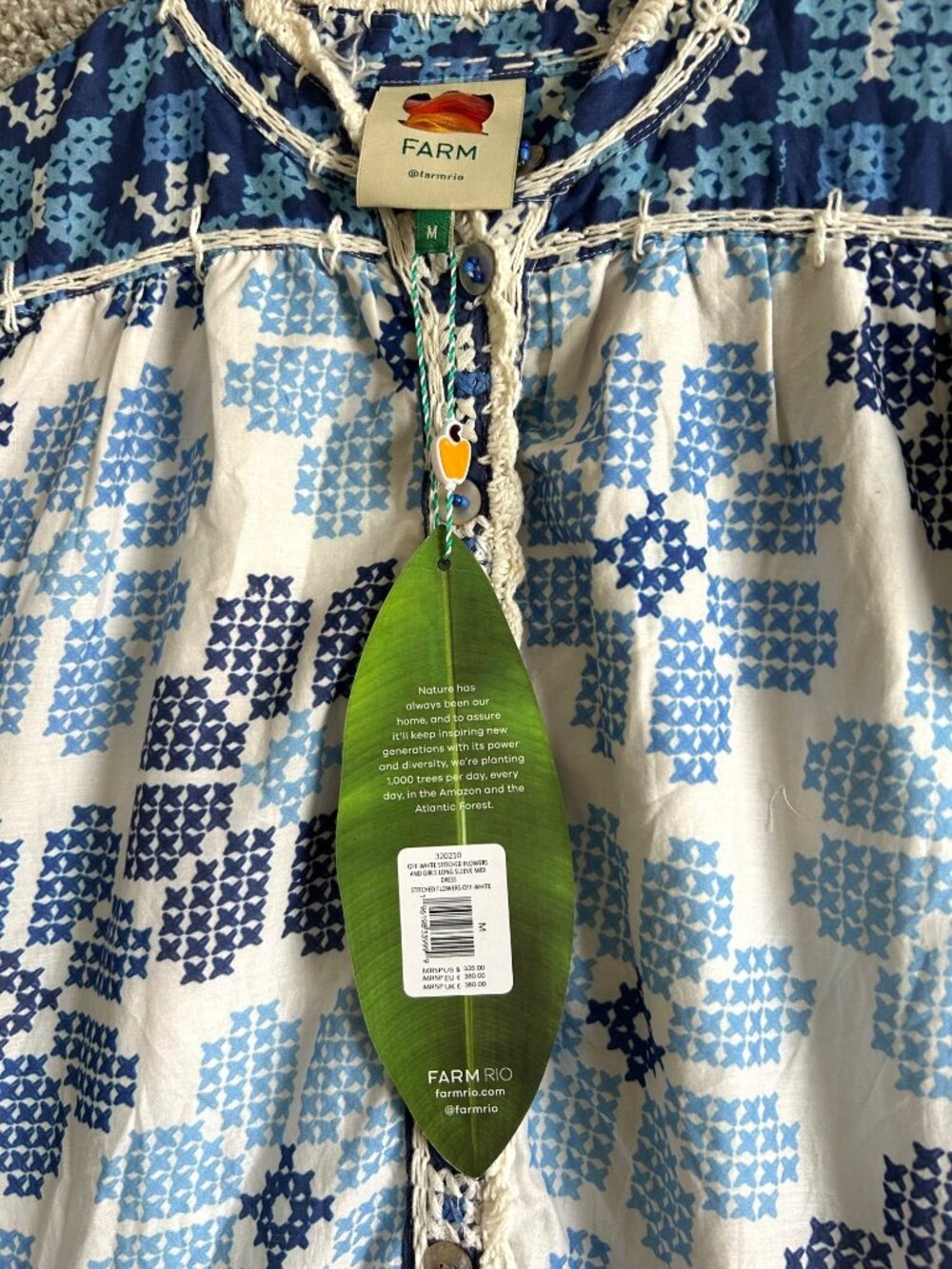 Farm Rio Women's Sz Medium Stitched Floral Maxi Dress With Lace Trim - Picture 4 of 15
